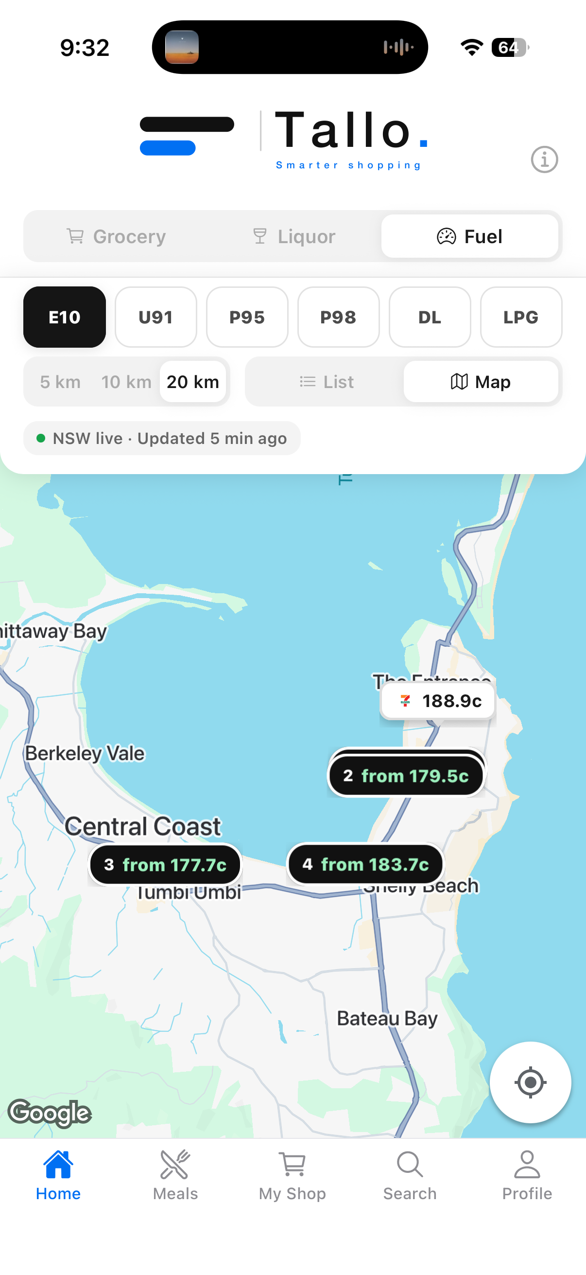 Tallo Fuel map showing nearby petrol stations