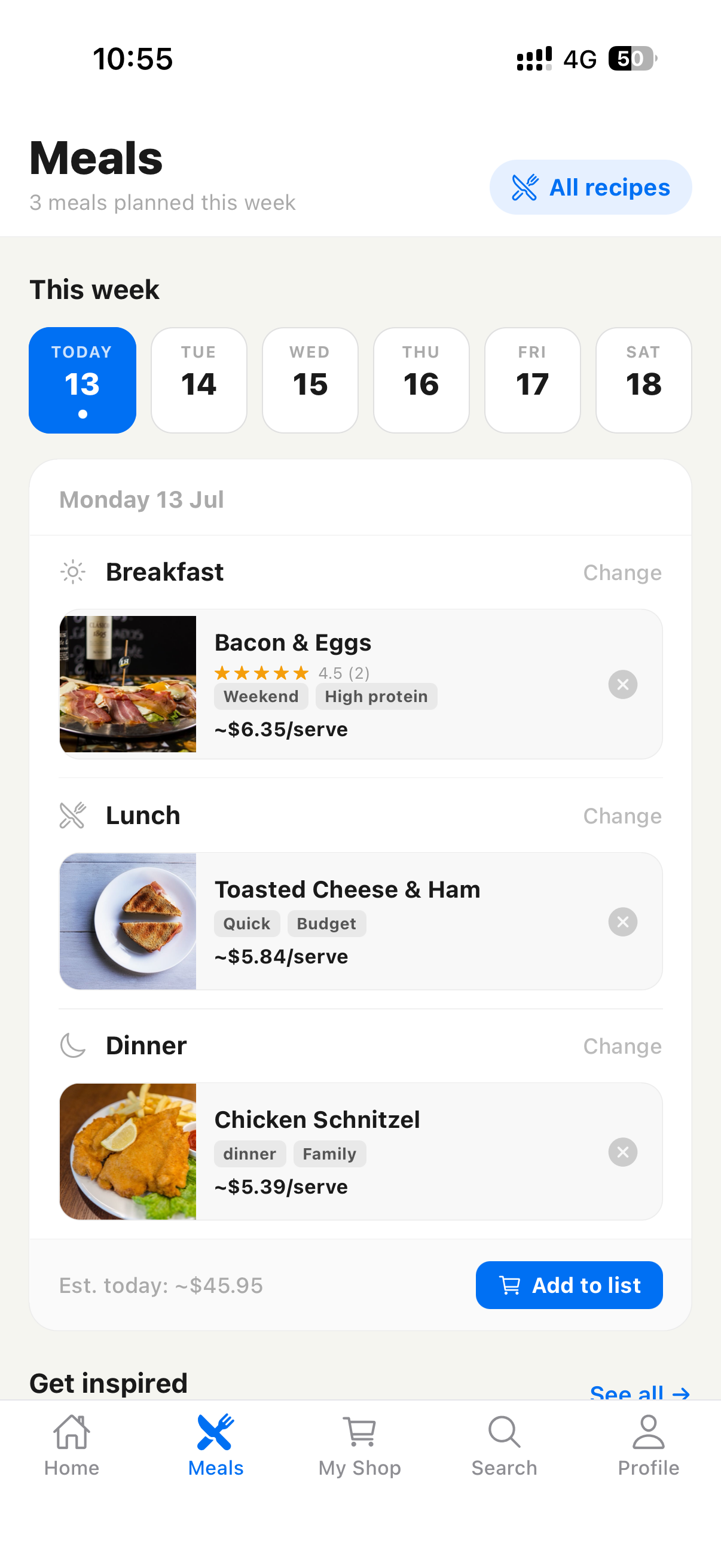 Tallo weekly meal planner